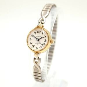Vintage Helbros Round Gold Tone Cocktail 20mm Watch Silver Stretch w New Battery